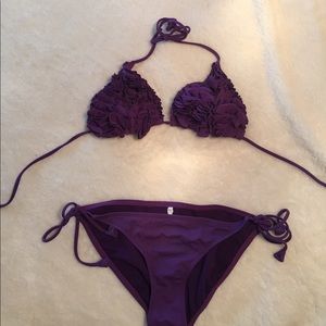 Purple ruffle triangle string bikini