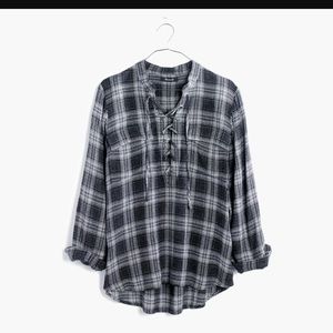 🖤 Madewell Terrace Lace-up Shirt in Owens Plaid