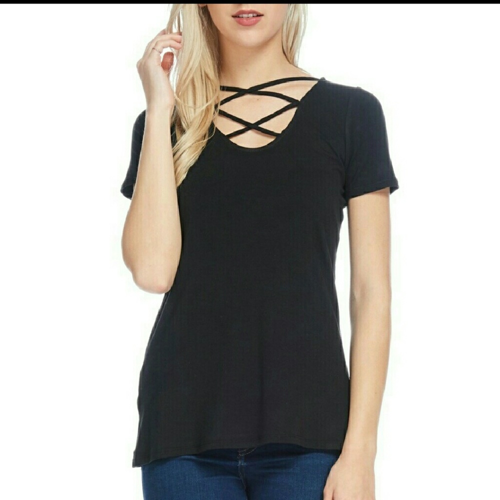 Crisscross Scoop Neck Top - Picture 1 of 3