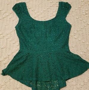 Cute open back emerald green peplum top