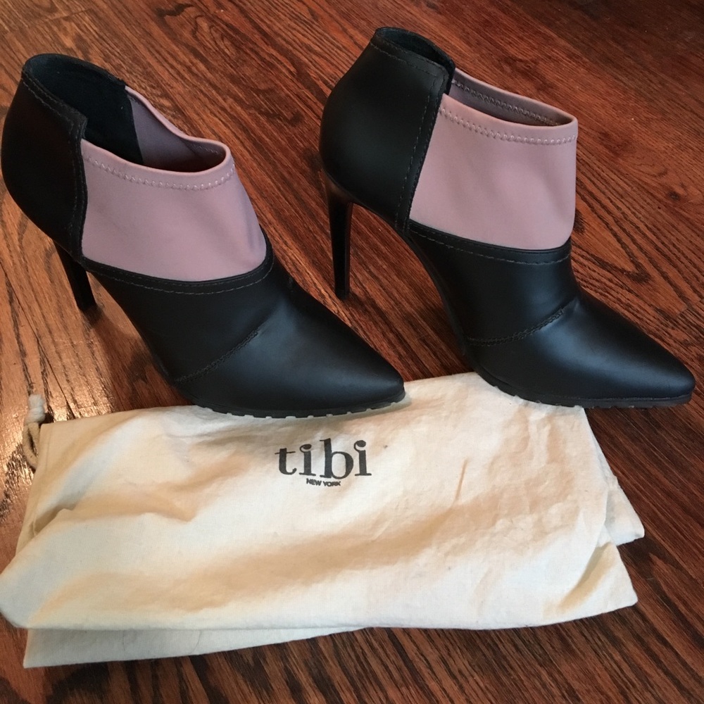 Tibi heeled ankle booties black and blush pink