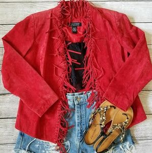 Vintage Red Leather Fringe Jacket