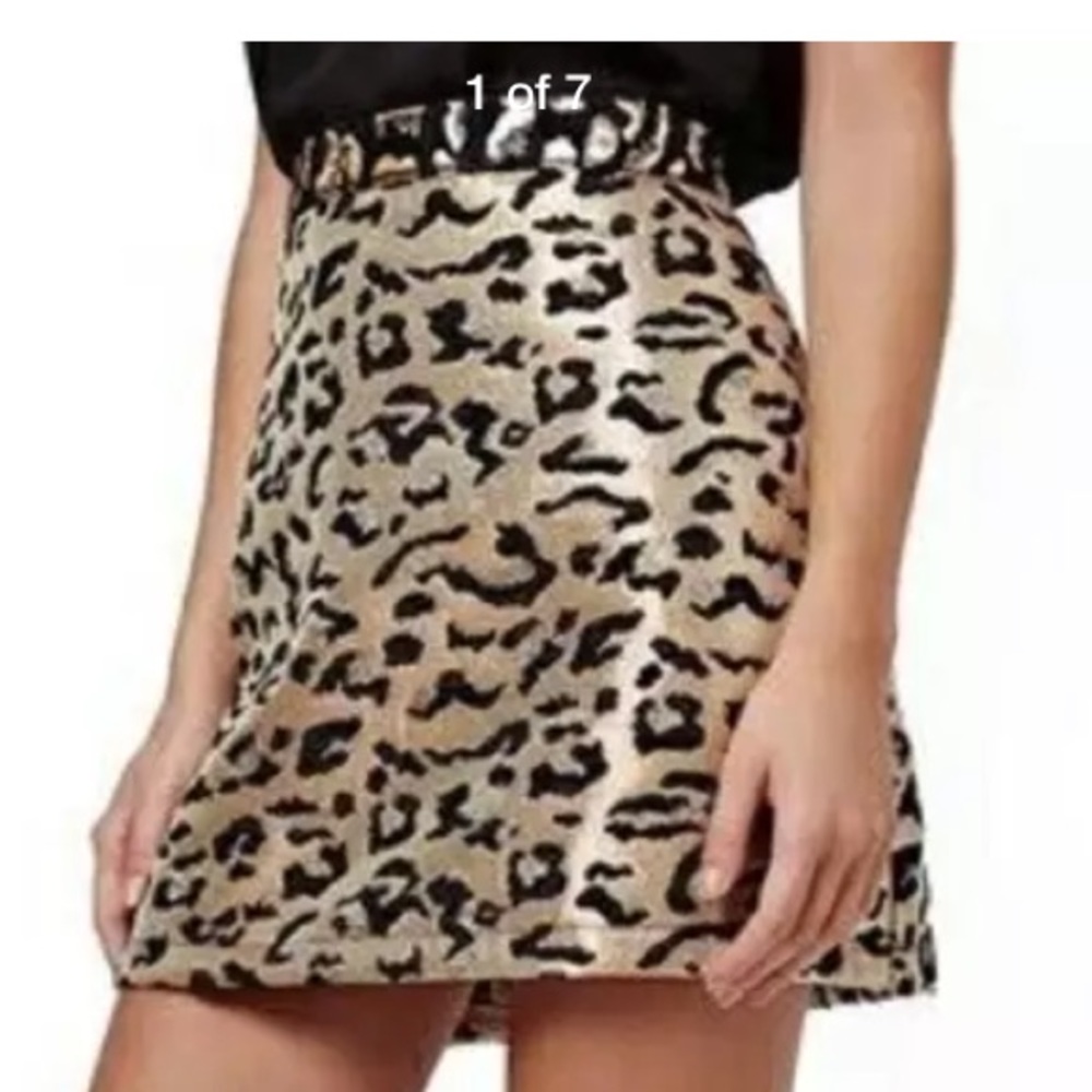 NEW TOPSHOP Metallic Leopard Print A-Line Skirt
