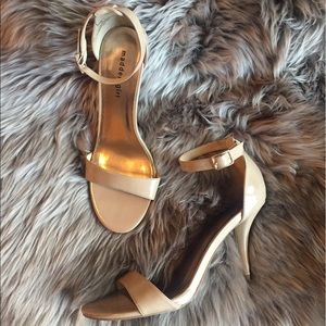 nude patent open toe sandal heels