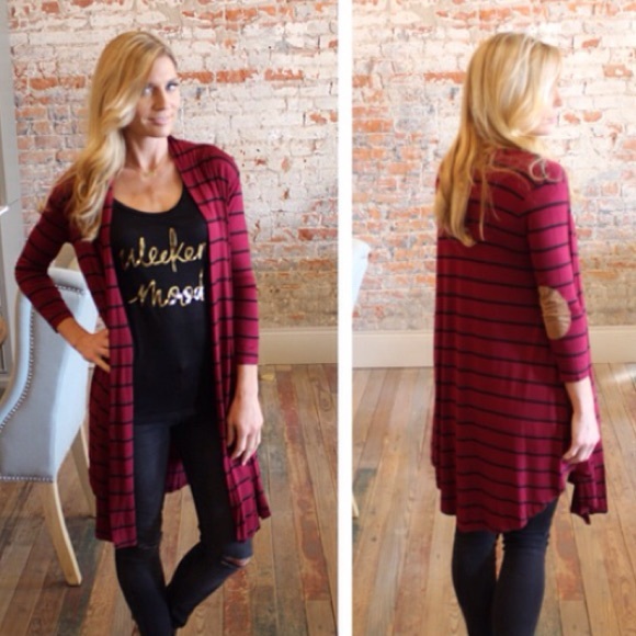 Lollipop Star Sweaters - Burgundy Black Stripe LongCardigan