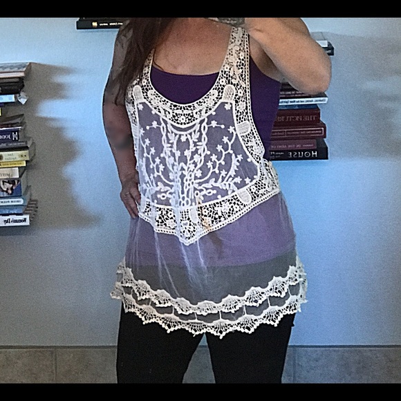 🎉HP🎉Bohemian Crochet Lace White Top Hippie Gypsy - Picture 7 of 7