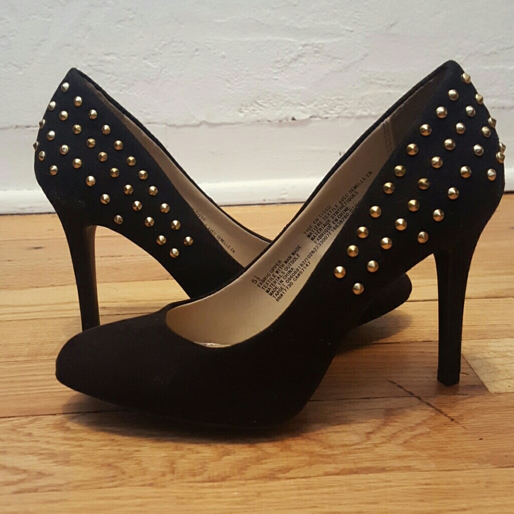 Cute matte black gold studded heels