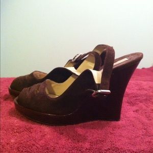 Faux suede platform sandals.