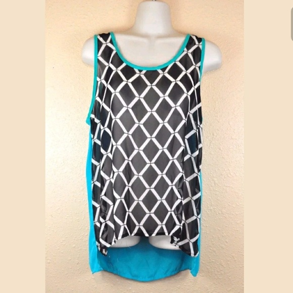 Chiffon Hi Low Tank Top M Boutique Argyle Diamond - Picture 1 of 4
