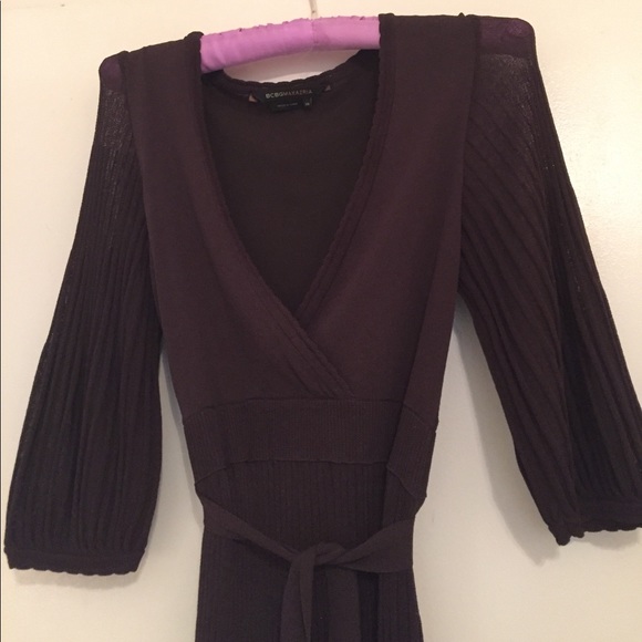 BCBG Brown silky wrap dress - Picture 3 of 3