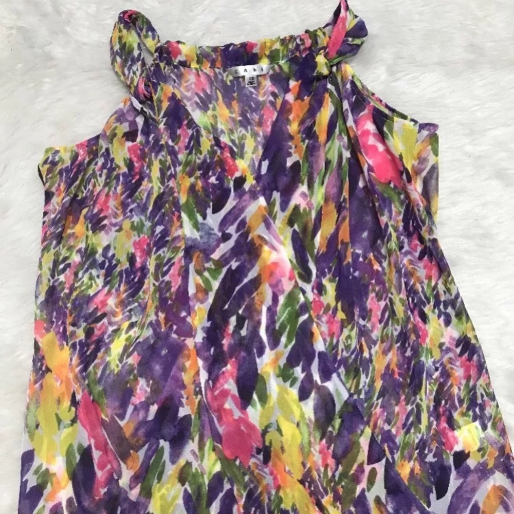CAbi Petals Floral Draped Sleeveless Tank Blouse