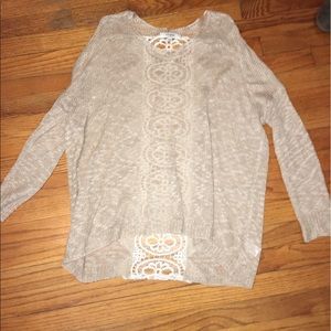Lightweight oatmeal sweater with crochet back