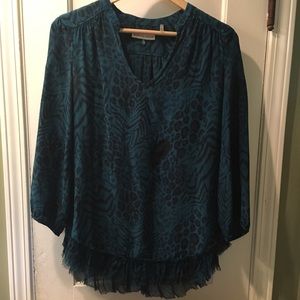 Rebecca Taylor Turquoise Animal-Print Silk Tunic