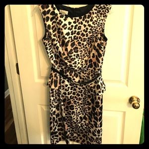 Size 6 Leopard Faux Peplum Fitted Work Dress