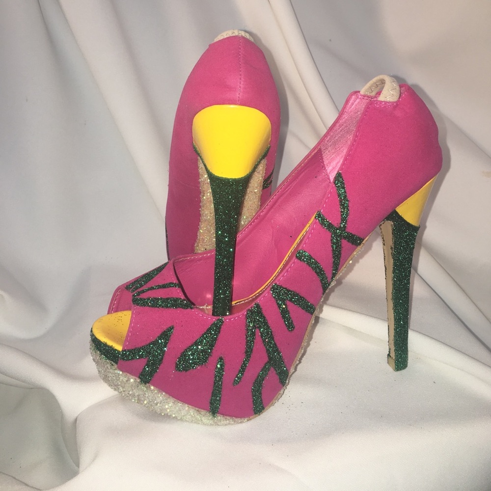 Custom One & Only Aka Color Peep Toe Glitter Pumps - image 1