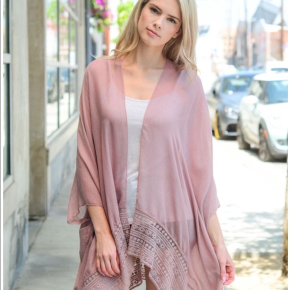 Lace Trim Dusty Rose Kimono - Picture 2 of 2