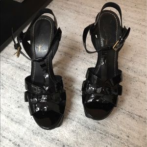 YSL black patent tribute sandals size 37