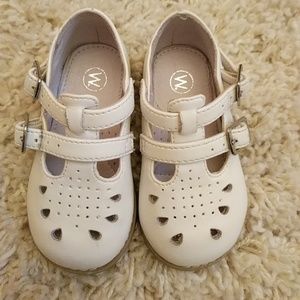 White buckle dress shoes