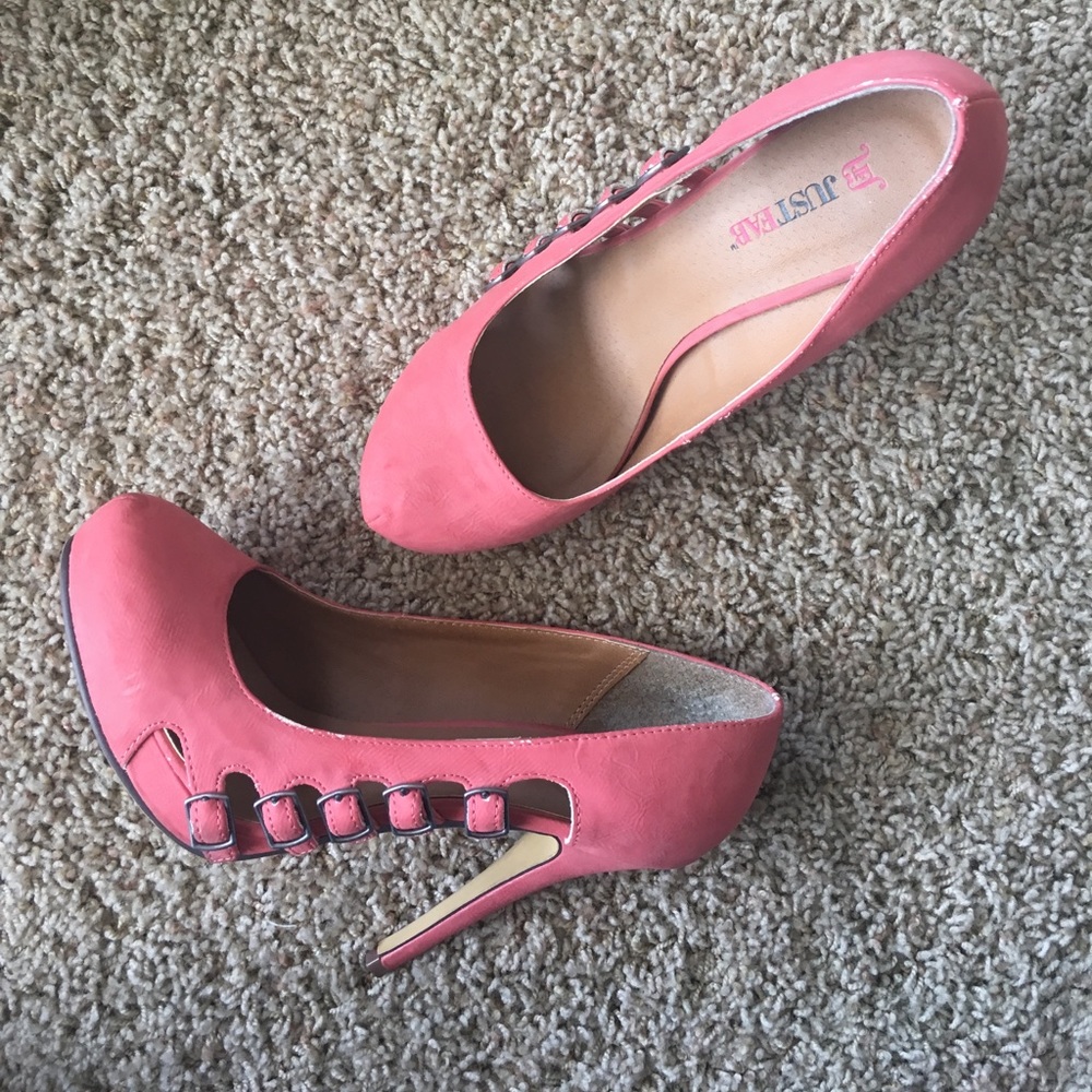 Coral buckle JustFab platform heels