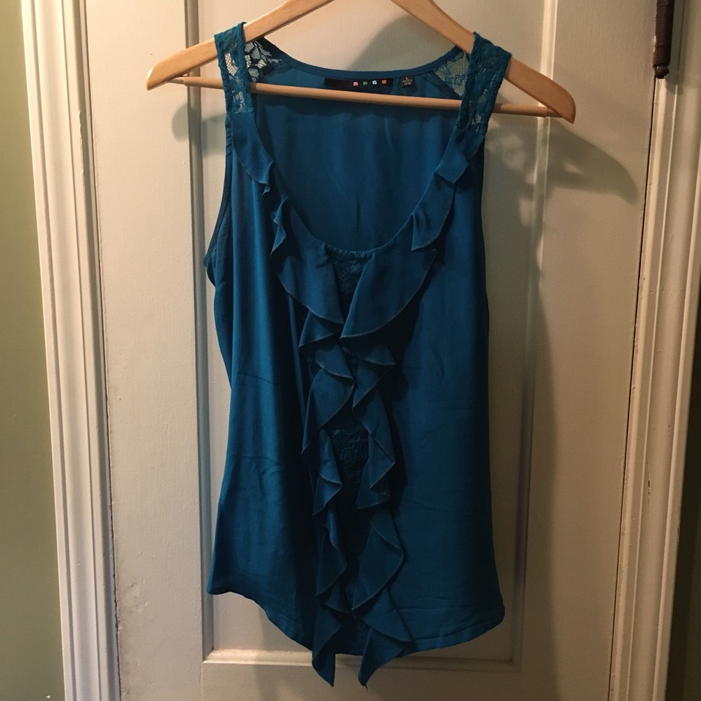 Nordstrom Teal/peacock blue Silk and lace tank