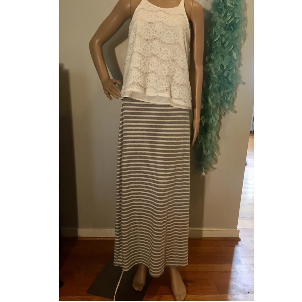 J CREW Gray and White Striped Maxi Skirt