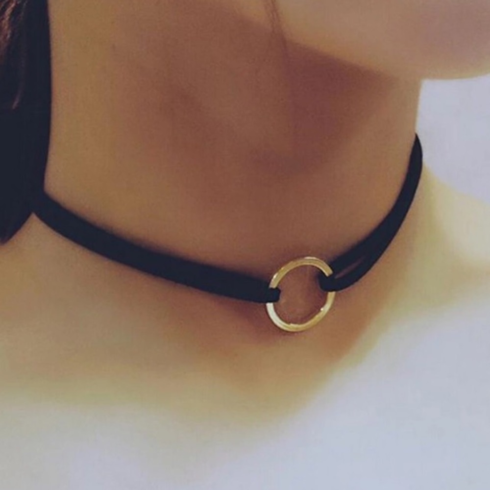 🖤💙 C I R C L E Black & Gold Toned Choker - Picture 2 of 2