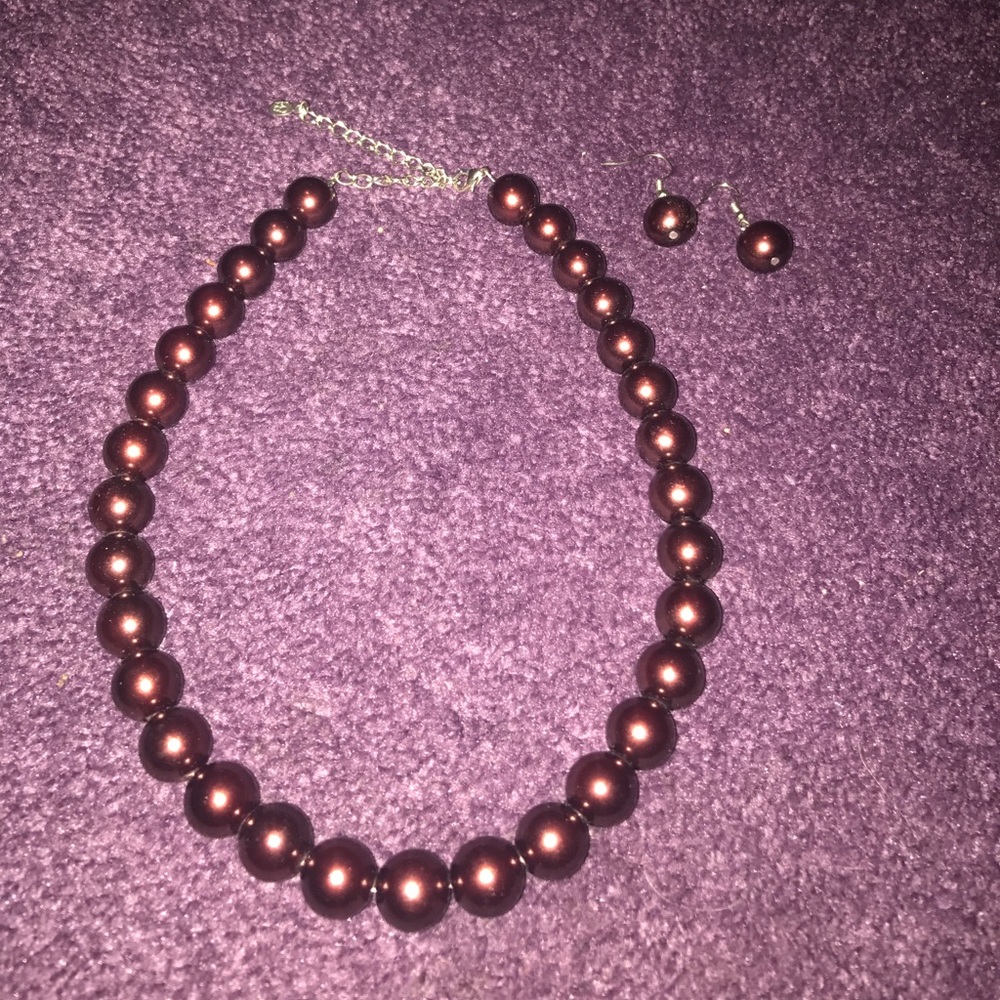 Brown beaded pearl necklace set