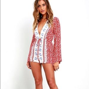 Rare! Lulu's Heritage Red playsuit Romper Floral