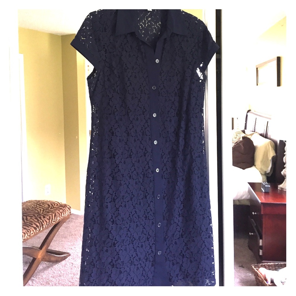 Navy Lace Shirt Dress