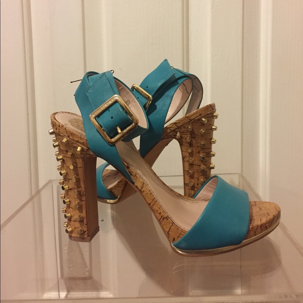 HOT🔥highheel sandal/ teal ankle strap/ gold studs