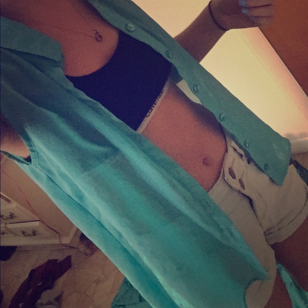 Neon blue or pink blouse