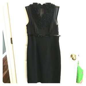 Size 6 Calvin Klein Black Fitted Ruffle Dress