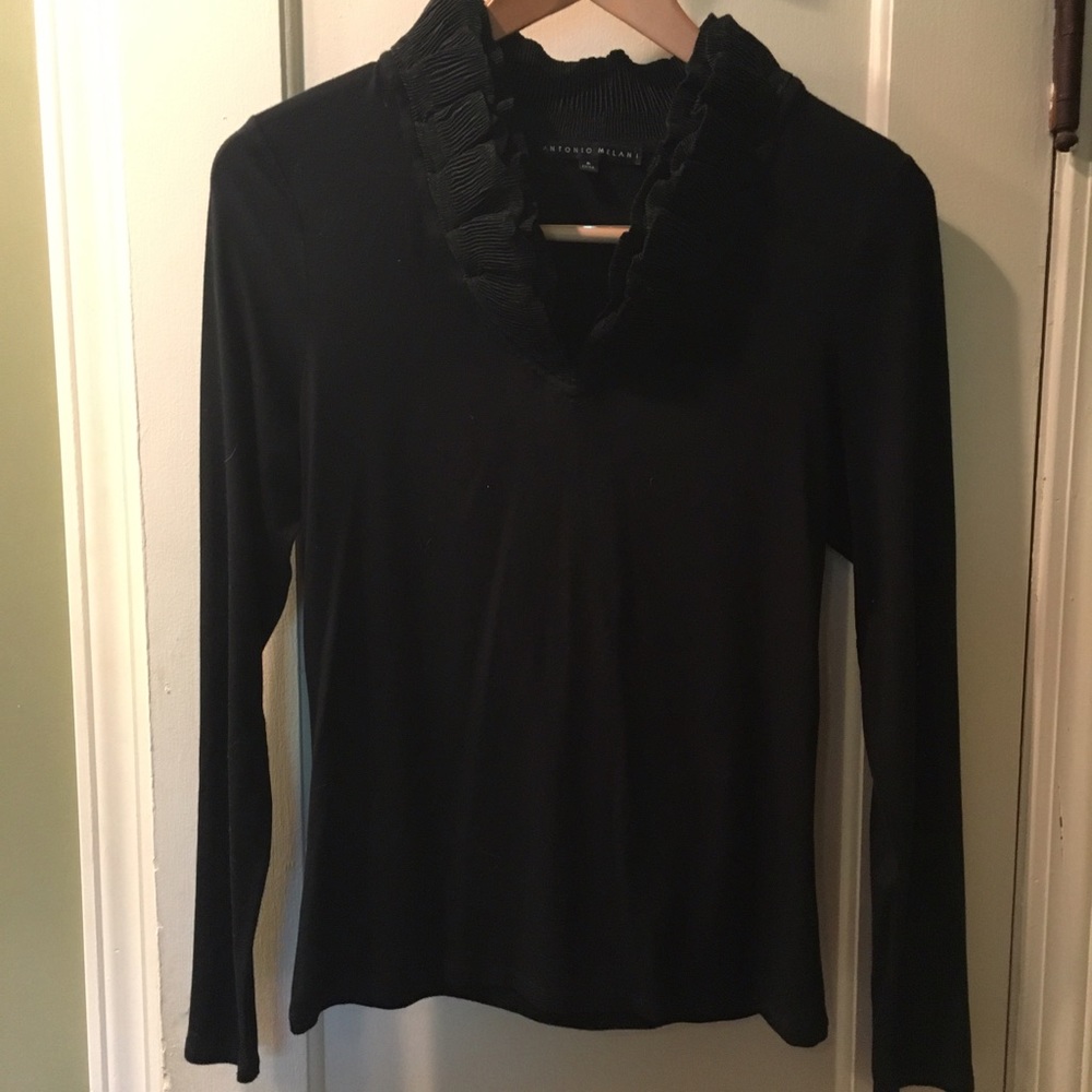 NWOT dramatic black ruffle collar Top