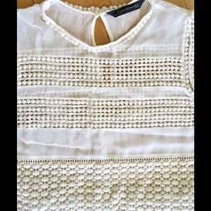 Zara Sheer Cream Lacy Sleeveless Size M