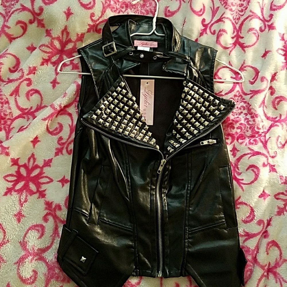 Studded Faux Leather Choker Vest NWT