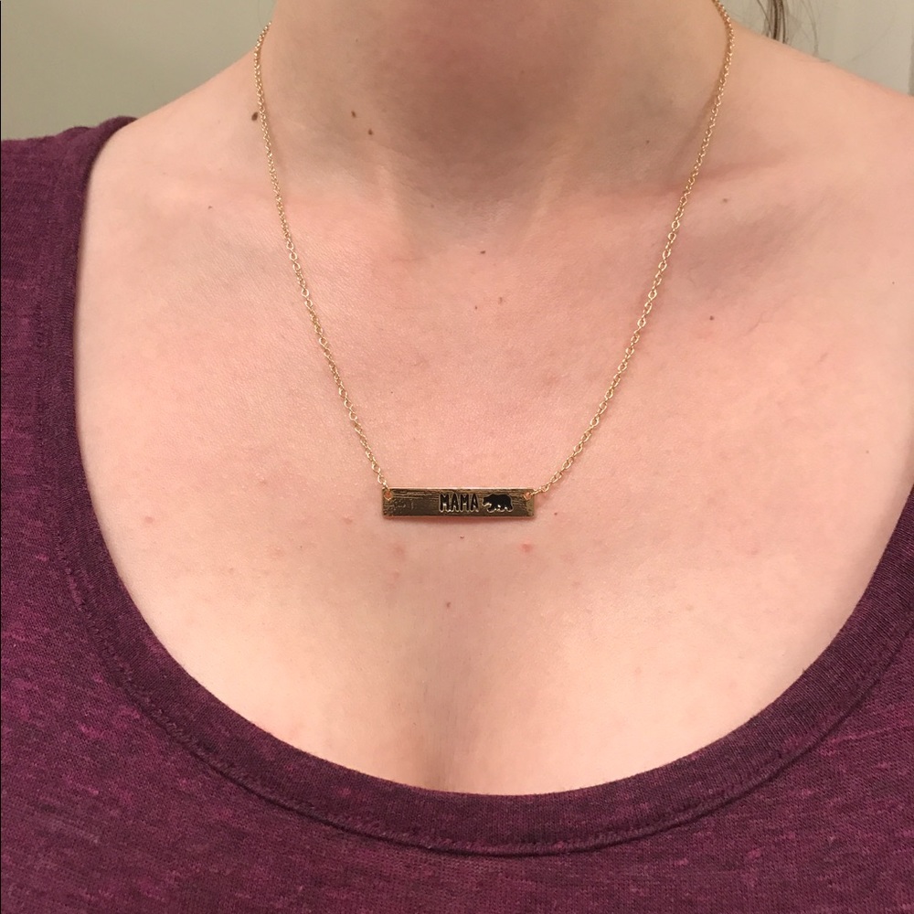 Gold Mama Bear Bar Chain Necklace - Picture 3 of 3