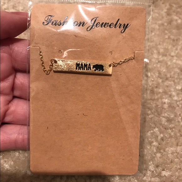 Gold Mama Bear Bar Chain Necklace - Picture 2 of 3