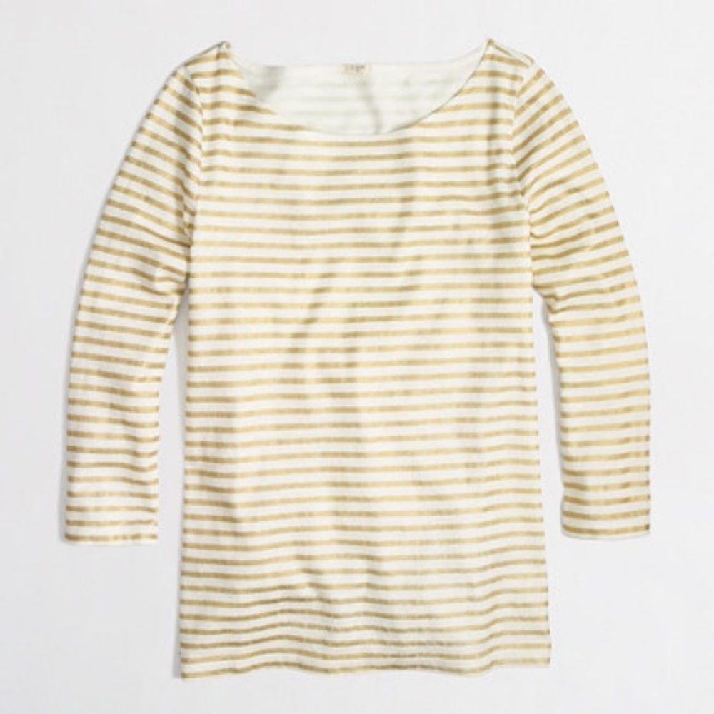 J.crew gold & white stripes top 3/4 sleeves medium