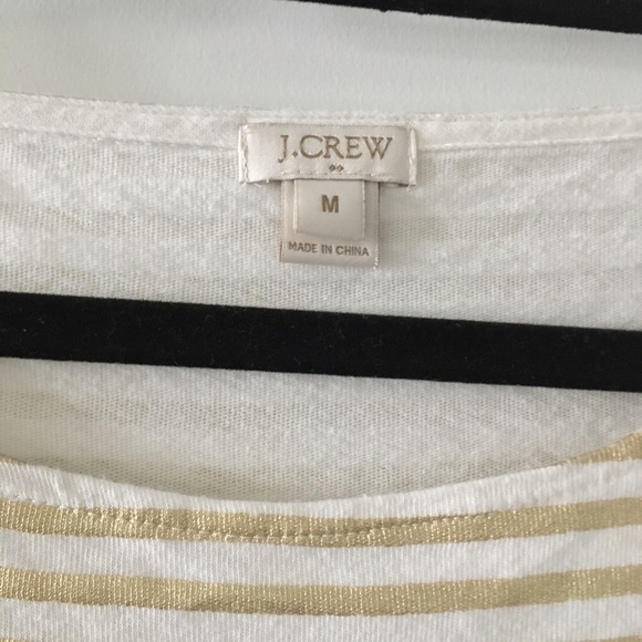 J.crew gold & white stripes top 3/4 sleeves medium - Picture 2 of 3