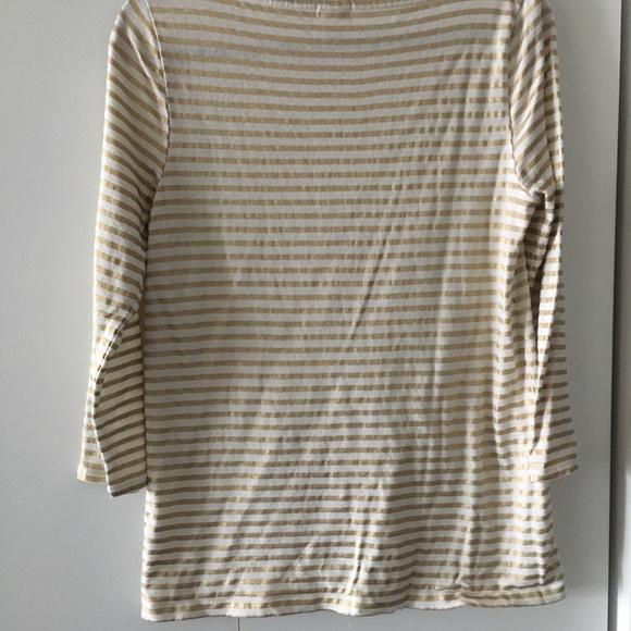 J.crew gold & white stripes top 3/4 sleeves medium - Picture 3 of 3