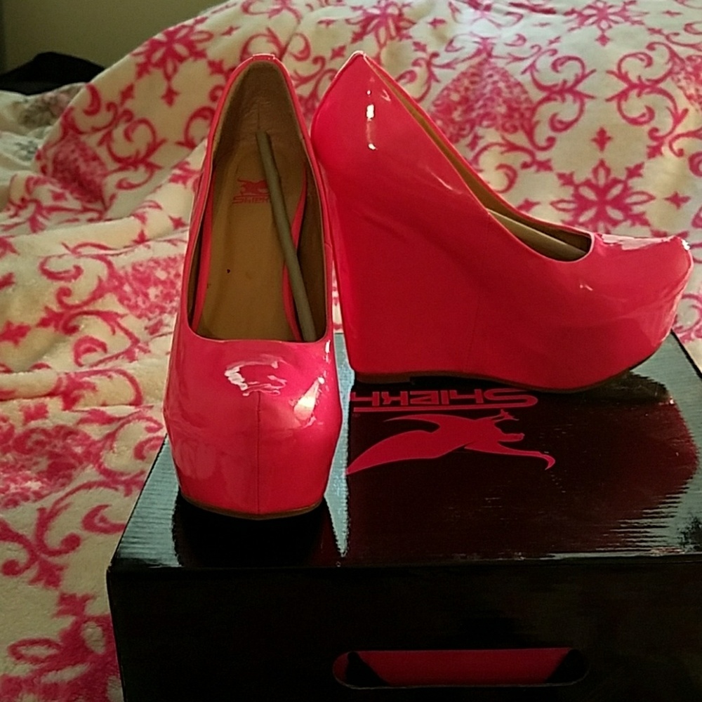 SHEIK Neon Pink Sexy Platform Heel Wedges