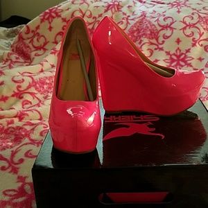 SHEIK Neon Pink Sexy Platform Heel Wedges