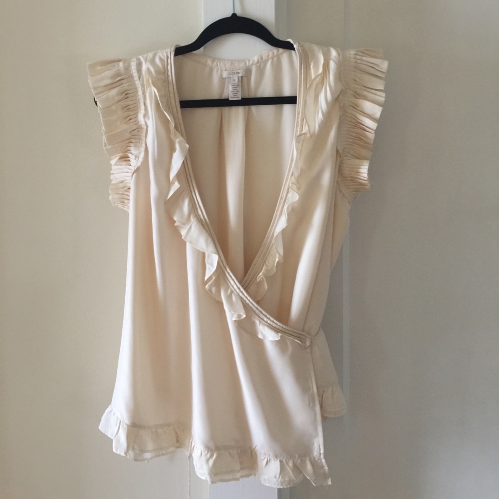 🍋J. Crew Silk Ivory Wrap Blouse 10 ELEGANT!