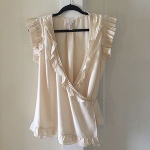 🍋J. Crew Silk Ivory Wrap Blouse 10 ELEGANT!