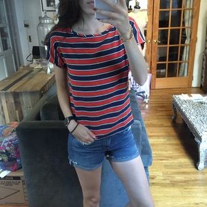 J.Crew 100% Silk Red & Blue Stripe Blouse Top
