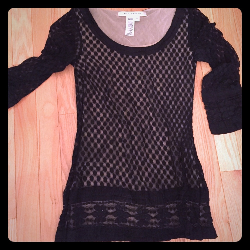 Max Studio Black and Tan chiffon top