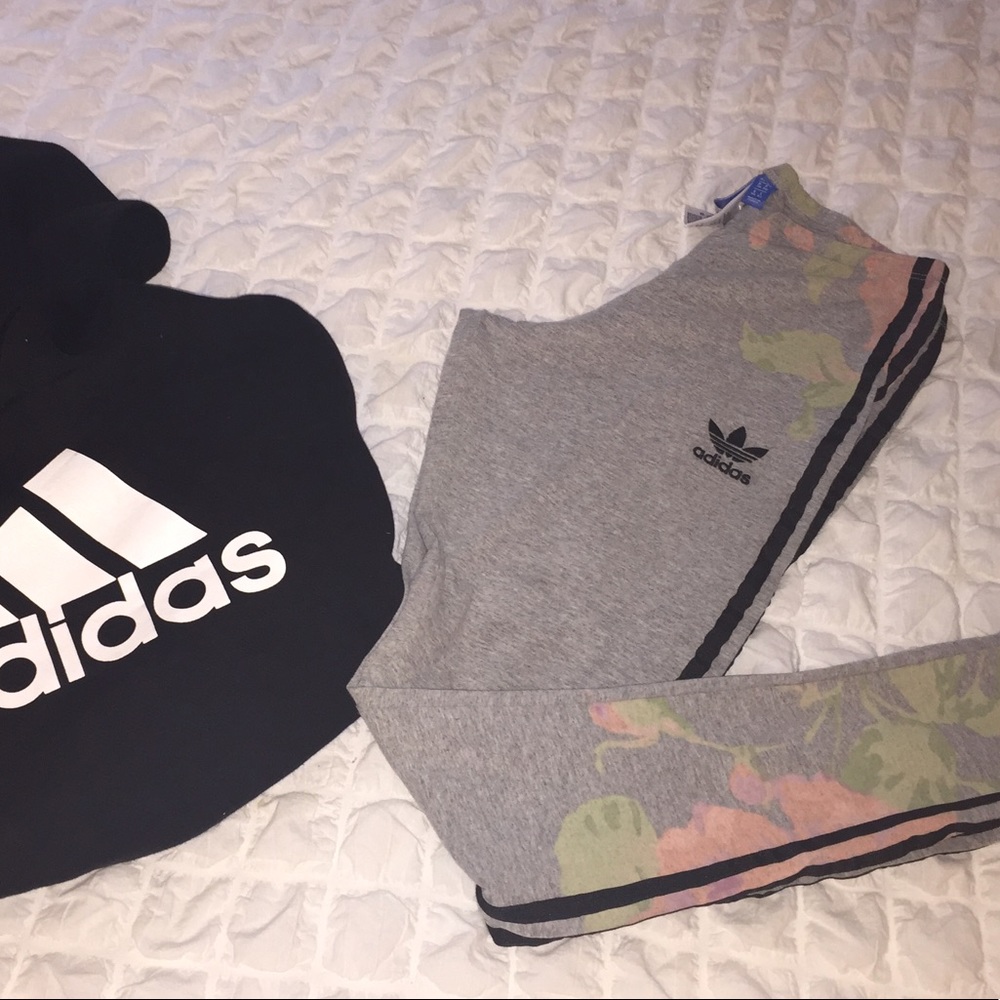 new adidas three stripe grey & floral leggings