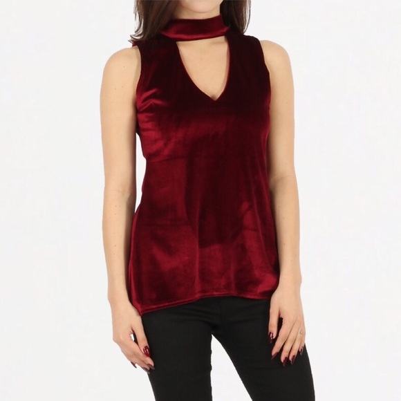 Last 1! Sexy Burgundy Red Velvet Choker Top - Picture 2 of 7