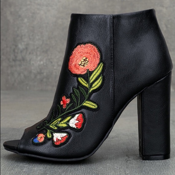 Stunning Floral Embroidered Peep Toe Ankle Bootie - Picture 2 of 5