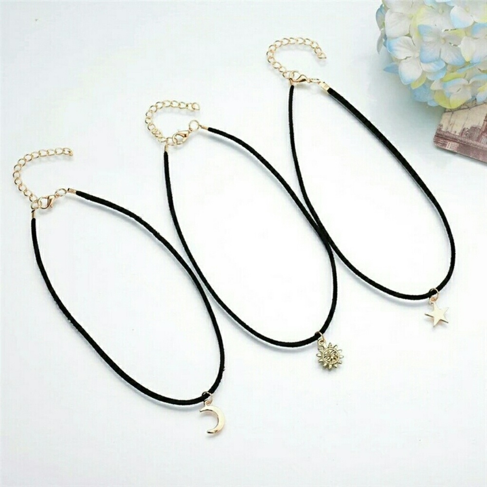 Moon Sun and Star Choker Necklaces Set